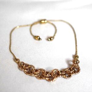 Stunning Trendy Gold Tone Beaded Linked Rings Adjustable Slide Party Bracelet